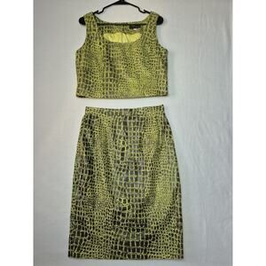 Lauren Taylor New York 2 Piece Skirt Crop Top Set Snakeskin Print Size 10 & 12